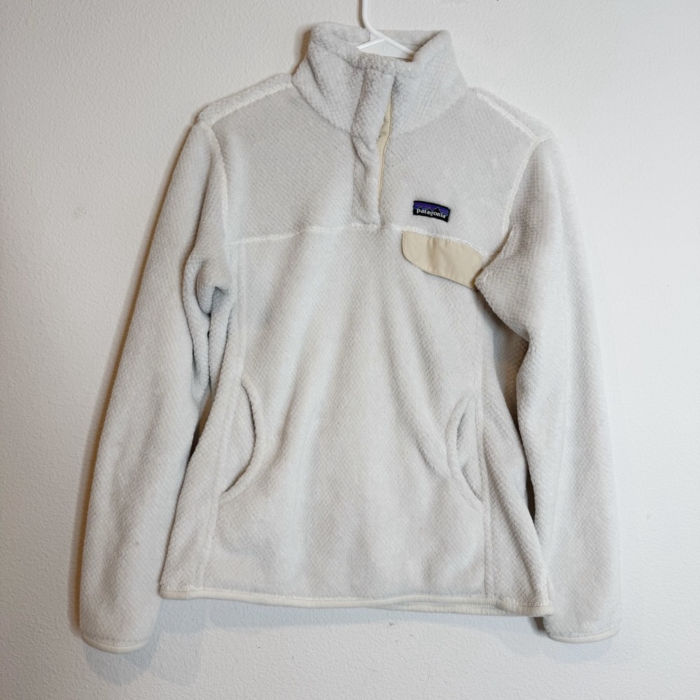 Patagonia polartec white fleece button front sweater jacket medium